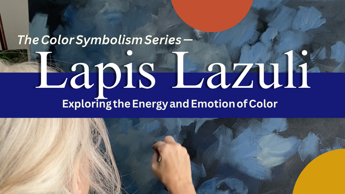 Abstract painting inspired by lapis lazuli — deep blue with gold flecks by visionary artist Tonya Henderson, September color symbolism series.