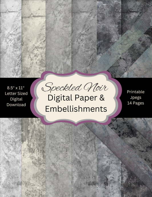 Speckled Noir Digital Papers With Embellishments