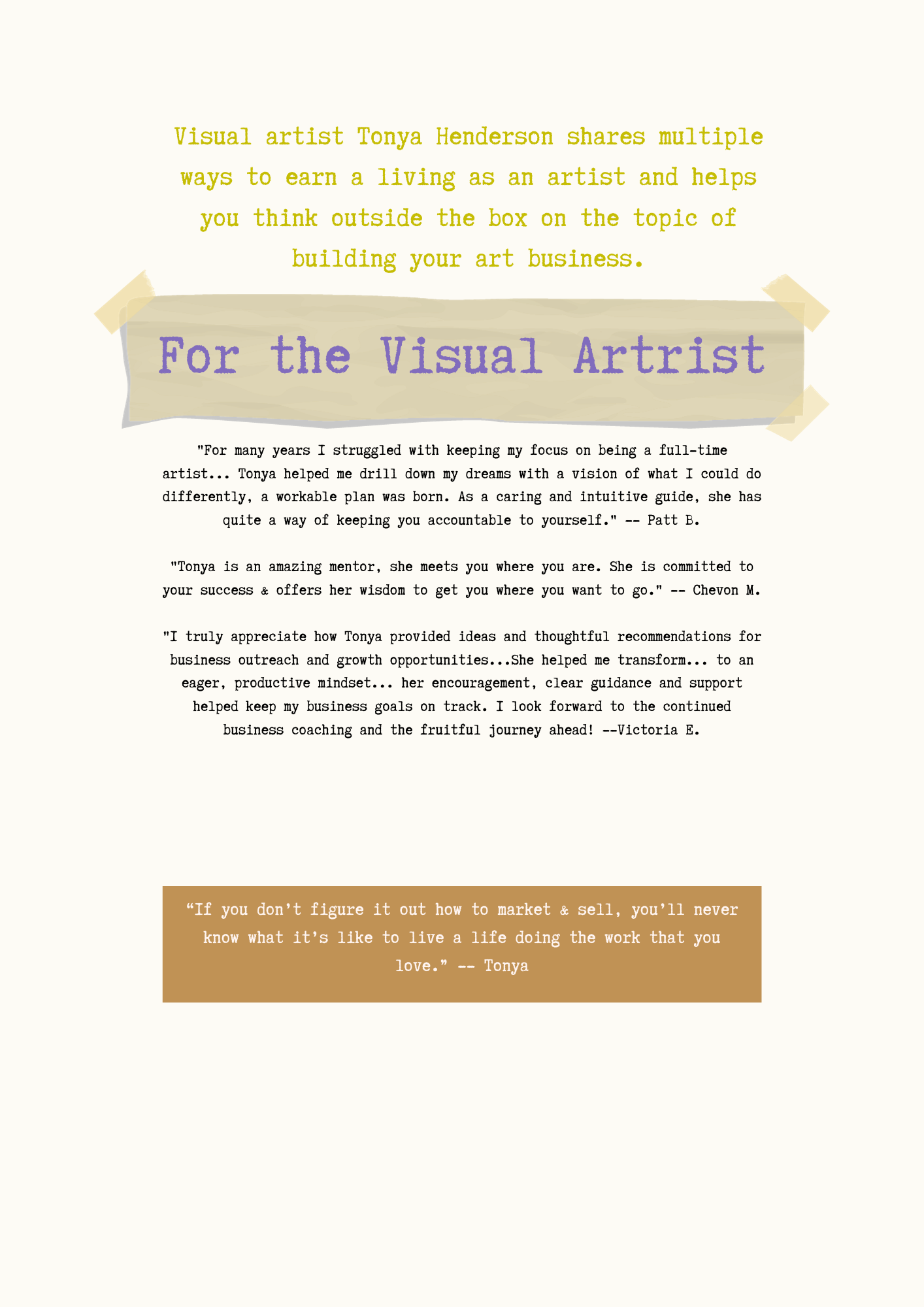 Back cover of a book with large words that say for the visual artist. Also includes a quote and testimonials.