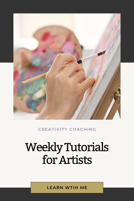 Person painting with text about creativity coaching tutorials for artists