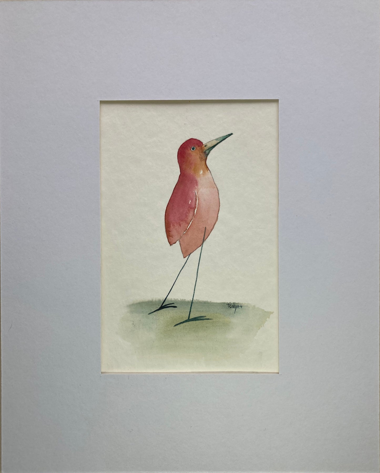 Matted red bird original watercolor art by Tonya Henderson.