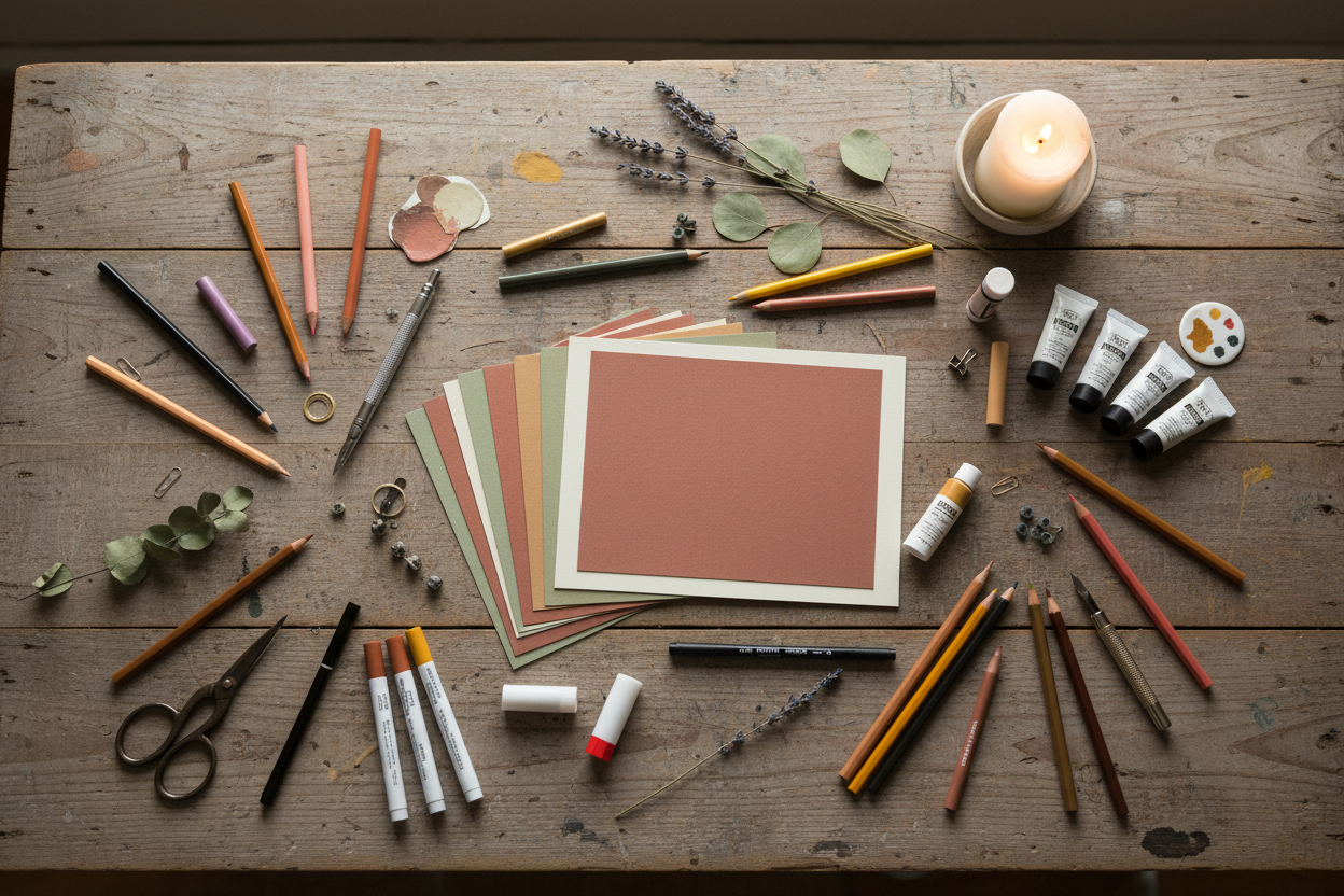 Art supplies flat lay